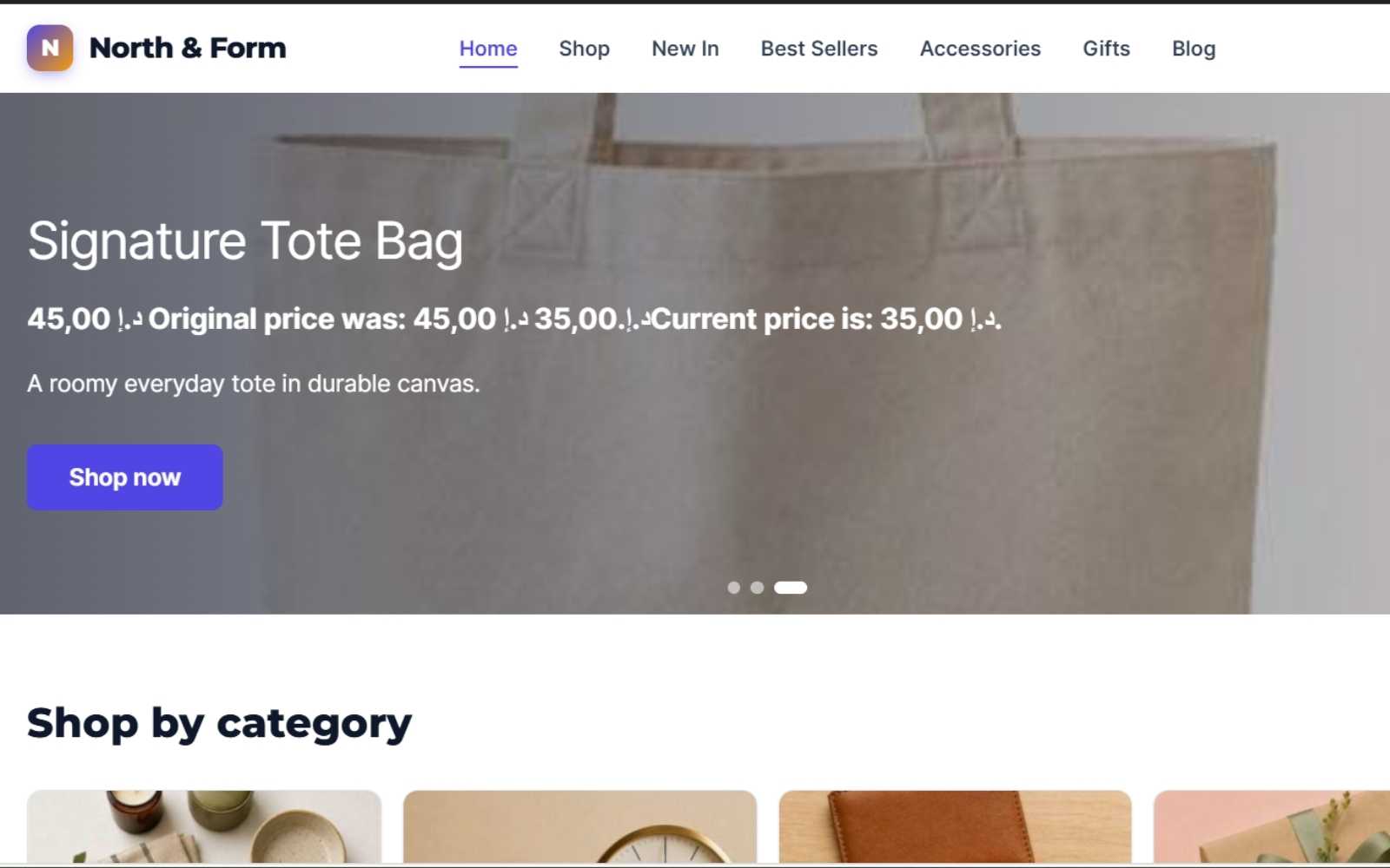 A VelocityEngine storefront homepage